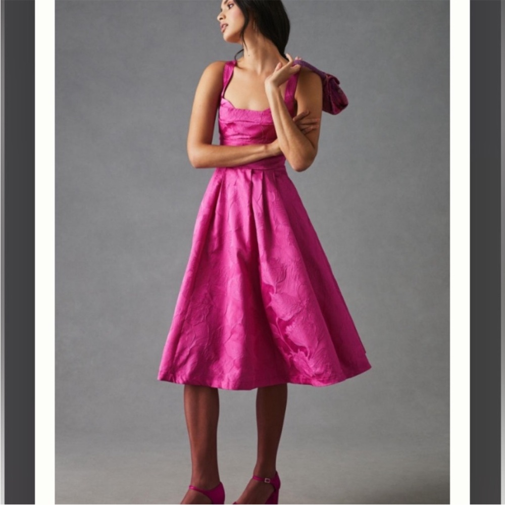 Maeve by Anthropologie | pink wedding guest dress